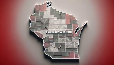 Mapa de Wisconsin com regiões de eleitores voláteis destacadas.