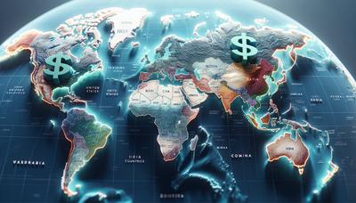 Mappa che mostra gli Stati Uniti e i paesi BRIC con simboli del dollaro.