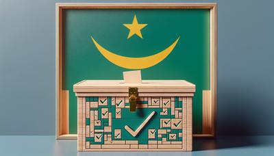 Banderas de Mauritania con urna y signos de votación