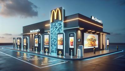 McDonald's autoservicio con señalización de tecnología de IA.