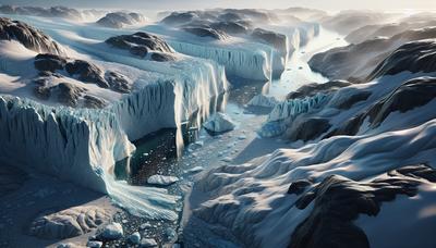 Glaciares derritiéndose con flujo de agua visible en Groenlandia.