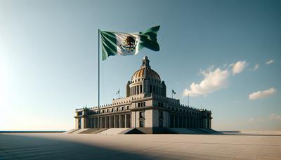 Edificio del Congreso Mexicano con bandera del Partido Verde.