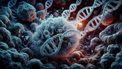 Vue microscopique des brins d'ARN dans les cellules cancéreuses.