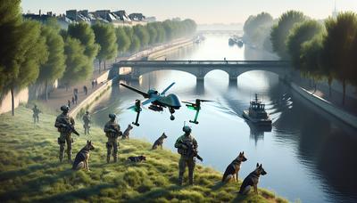 Drones militaires et chiens de garde près de la Seine.