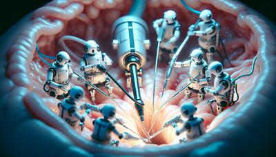 Miniatuurrobots voeren een precieze endoscopische chirurgische procedure uit.