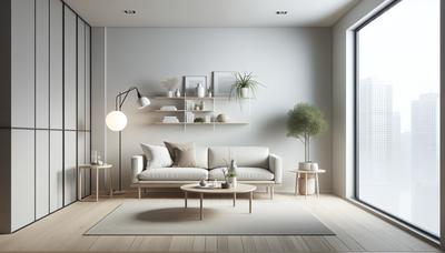 Minimalistisches Wohnzimmer mit nur sichtbaren wesentlichen Gegenständen