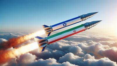 Raketten in de lucht met Israëlische en Iraanse vlaggen