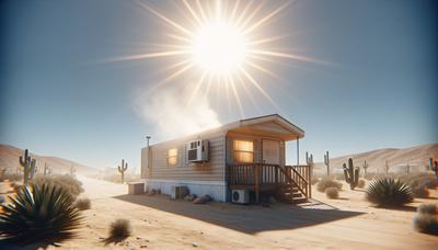 Maison mobile avec soleil étouffant et sans climatisation.