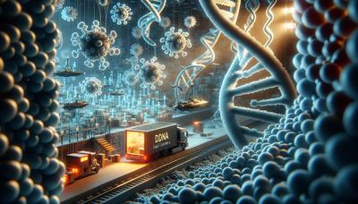 Estrutura molecular ilustrando a entrega de carga por DNA origami.