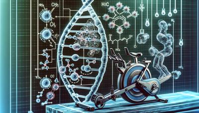 Moleküldiagramme mit Fitnessgeräten und DNA-Strängen.