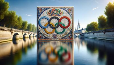 Art de la mosaïque des anneaux olympiques le long de la Seine.