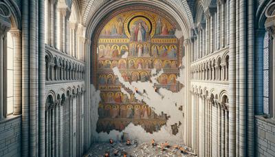 Mosaico rimosso dalla parete della chiesa a Lourdes.