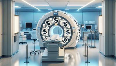 Machine IRM avec des signes dollar dans un hôpital.