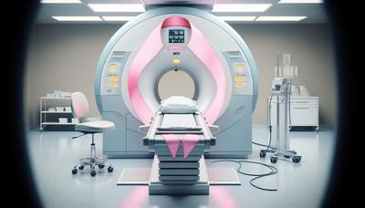 MRI-scanner met symbool voor borstkankerbewustzijn.