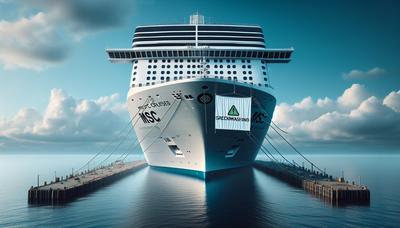 MSC Cruises-schip met greenwashing-waarschuwingsbanner.