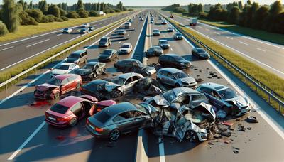 Diversi veicoli danneggiati in un incidente sull'autostrada trafficata.