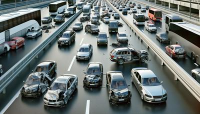 Molte auto danneggiate sull'autostrada A4 congestionata.