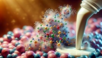 'Nanoplásticos que alteran proteínas en la leche bajo el microscopio.'