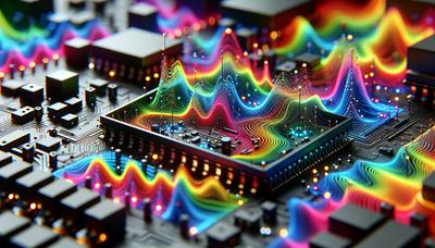 Circuitos a nanoescala con patrones de ondas de ruido colorido.