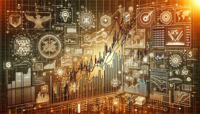 Gráfico ascendente del Nasdaq con íconos de acciones tecnológicas.