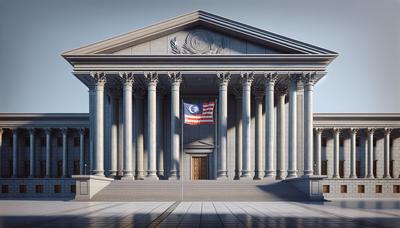 Bâtiment de l'Assemblée nationale avec le logo RN en arrière-plan