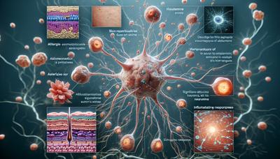 Neuroni e reazioni cutanee che illustrano i percorsi delle allergie.