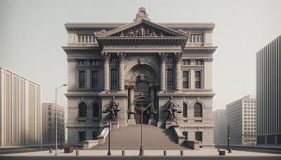 New York gerechtsgebouw met het symbool van weegschaal van gerechtigheid.