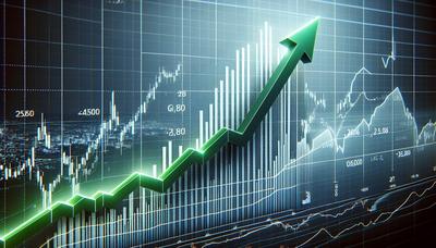 Nikkei-225-Diagramm mit stark ansteigendem Pfeil