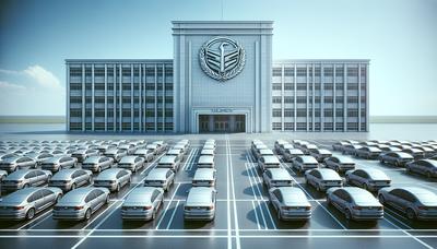 Usine Nissan avec parking vide et logo.