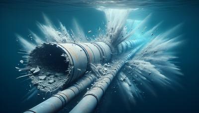 Tubería Nord Stream bajo el agua con daños visibles por explosión.