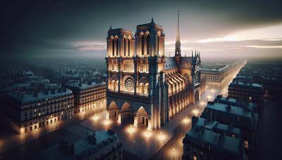 'Kathedraal Notre-Dame verlicht met luxe LVMH-branding.'