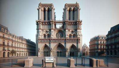 Cathédrale Notre-Dame avec panneau d'affichage du tarif d'entrée.