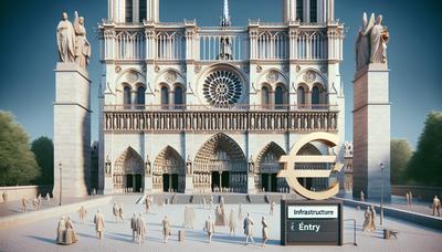 Cathédrale Notre-Dame avec symbole Euro et panneau d'entrée.