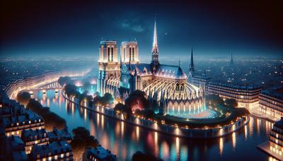 Notre-Dame illuminée la nuit avec des lumières vives.