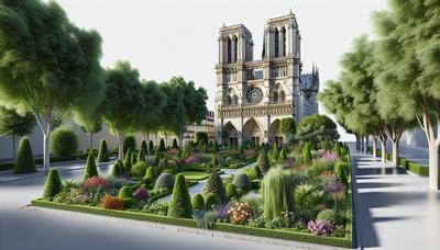 Notre-Dame entourée par un projet paysager verdoyant.