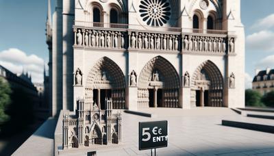 Notre-Dame avec un panneau d'entrée à 5€ à l'entrée.