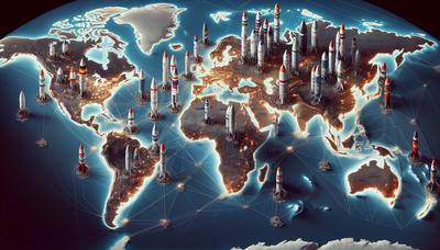 Nucleaire raketsilo's kaart internationale vlaggen onderling verbonden.