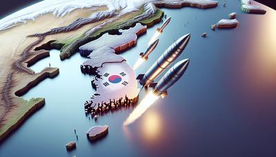 Misiles nucleares con el mapa de la península de Corea de fondo.