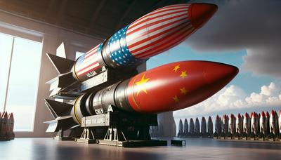 Missiles nucléaires avec les drapeaux des États-Unis et de la Chine.