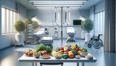 Aliments riches en nutriments et équipements médicaux dans un contexte hospitalier.