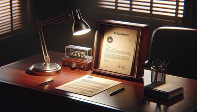 Bureau avec lettre de démission et carte d'agence.