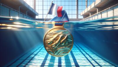 Médaille d'or olympique et drapeau français dans la piscine