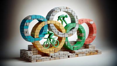 Iconos olímpicos con ladrillos y símbolos de triatlón.