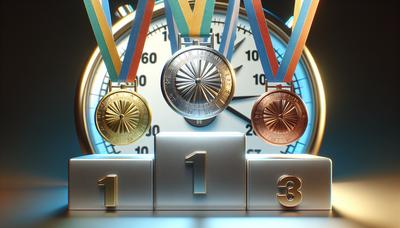 Olympische medailles op een podium met stopwatch op de achtergrond