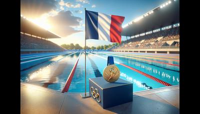 Piscine olympique avec médaille d'or et drapeau français