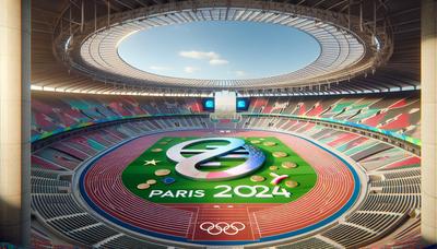 Stade olympique avec bannière Paris 2024 et euros