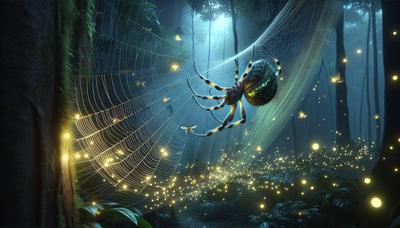 Araña tejedora de orb tratando de imitar señales de luz de luciérnagas.