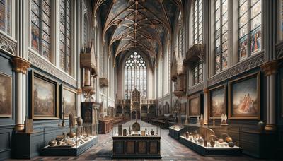 Oude Kerk Delft met tentoonstelling van historische artefacten.