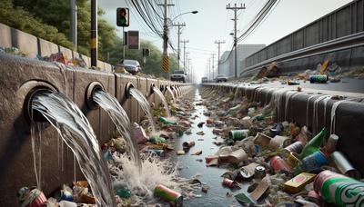 Água de esgoto transbordando e lixo espalhado nas ruas.