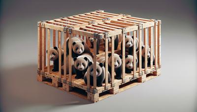 Des pandas dans une caisse sont transportés au zoo.